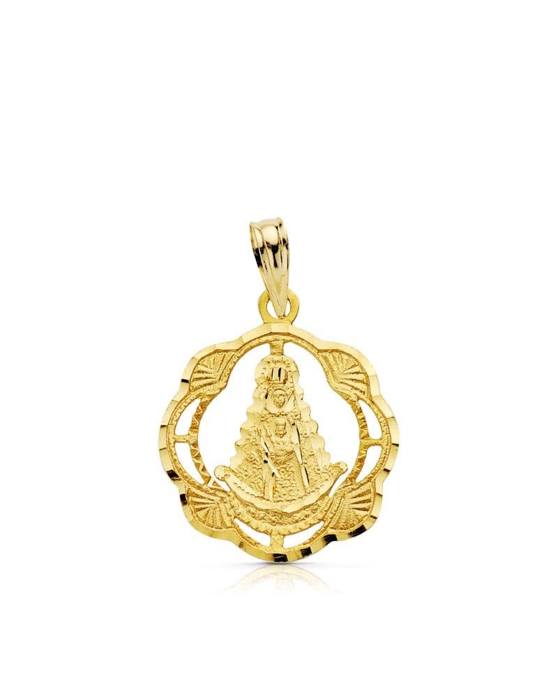 Medalla oro 18k Virgen del Rocío pandereta 20x17mm