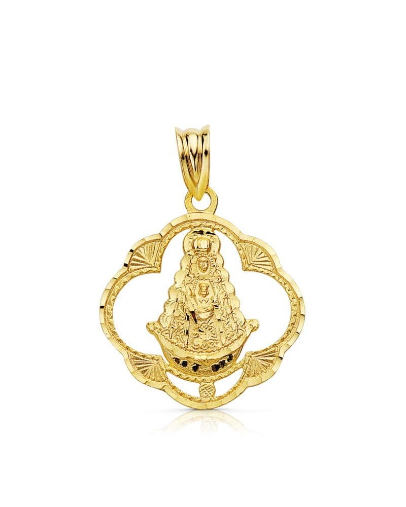 Medalla oro 18k Virgen del Rocío pandereta 25x22 mm