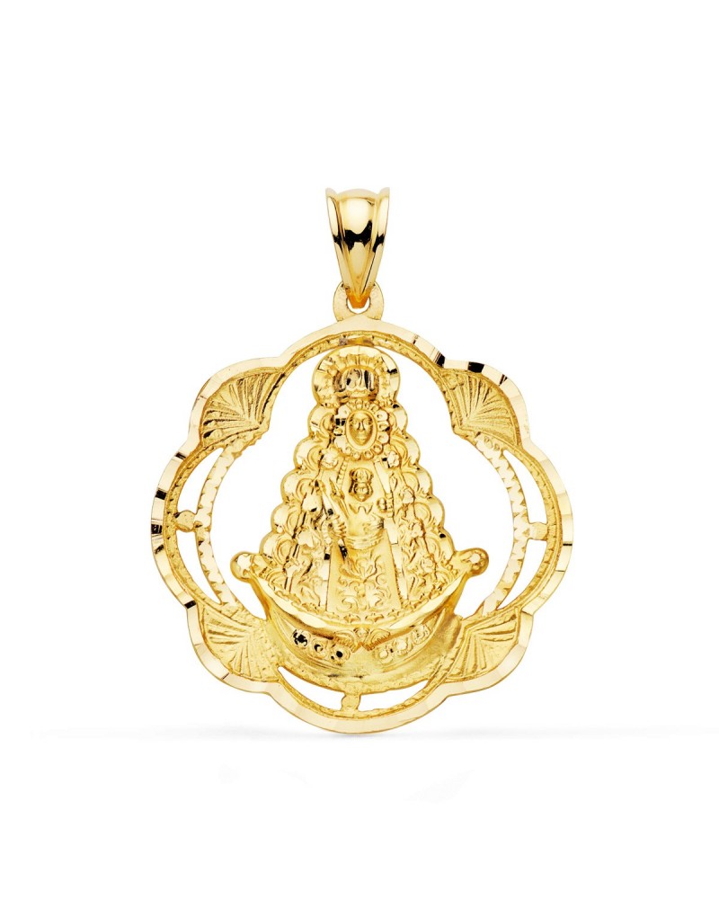 Medalla Virgen del Rocío oro 18k pandereta 31x28mm