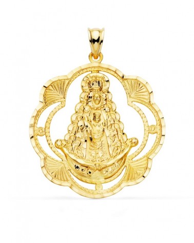 Medalla Virgen del Rocío oro 18k forma pandereta