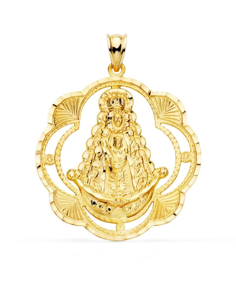 Medalla Virgen del Rocío oro 18k forma pandereta