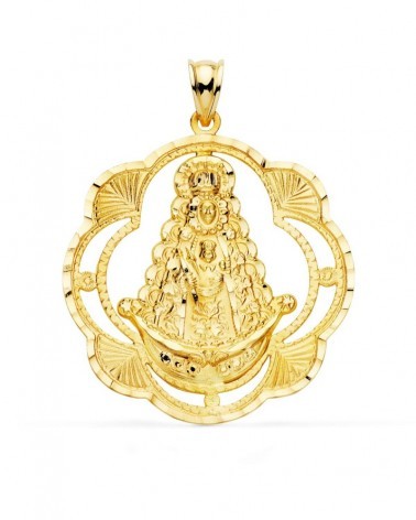 Medalla Virgen del Rocío oro 18k forma pandereta
