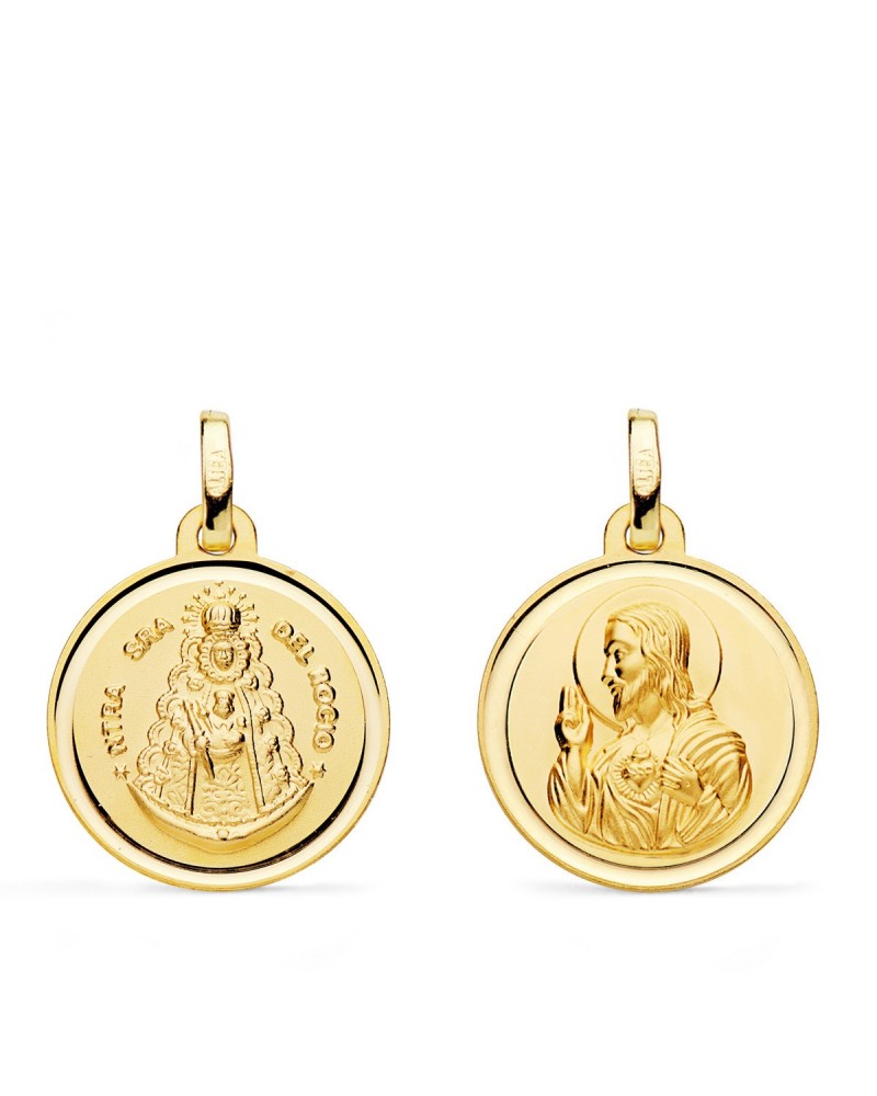 Escapulario oro 18k Virgen del Rocío y Corazón de Jesús 18mm