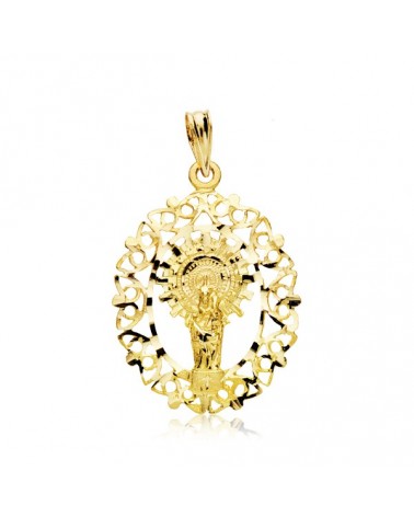 Medalla oro 18k Virgen del Pilar orla calada 28x21mm