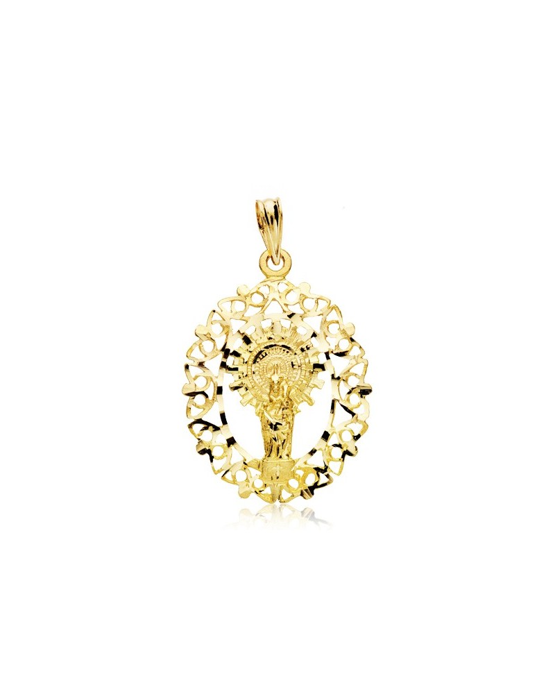 Medalla oro 18k Virgen del Pilar orla calada 28x21mm