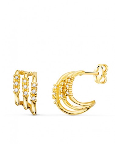 Pendientes oro 18k tres bandas diamantes laboratorio 11mm