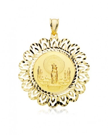 Medalla oro 18k Virgen del Pilar cerco tallado 22mm