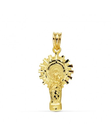 Medalla Virgen del Pilar oro 18k silueta calada 28x15 mm