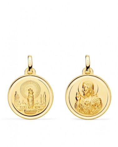 Escapulario oro 18k Virgen del Pilar y Corazón de Jesús 18mm