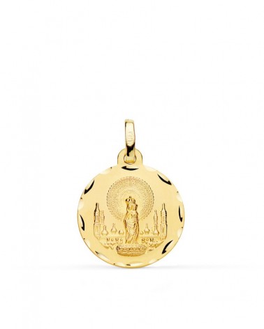 Medalla Virgen del Pilar oro 18k tallada 18mm