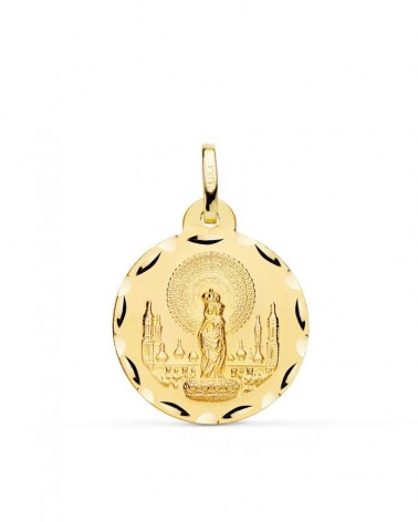 Medalla oro 18k Virgen del Pilar tallada 22mm