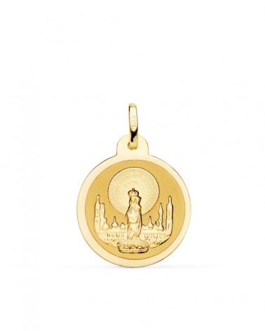 Medalla oro 18k Virgen del Pilar grabada 20mm