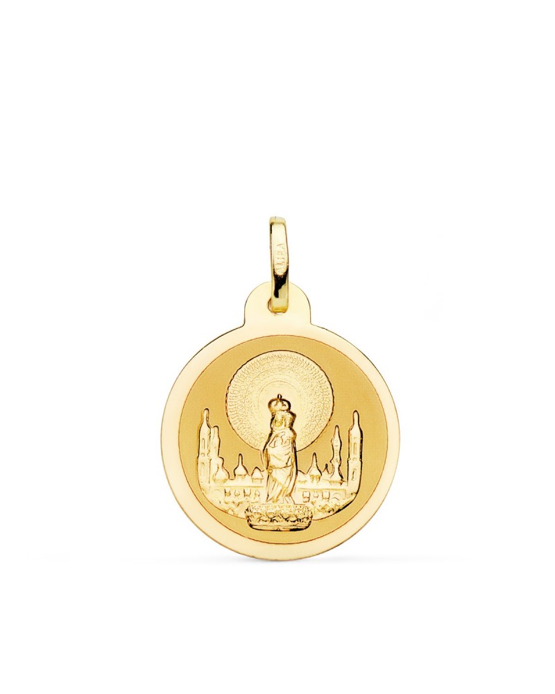 Medalla oro 18k Virgen del Pilar grabada 20mm