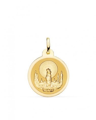 Medalla oro 18k Virgen del Pilar grabada 20mm