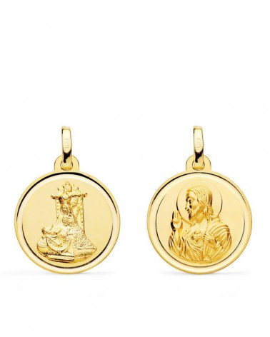 Medalla escapulario oro 18k Virgen Angustias Corazón Jesús 18mm