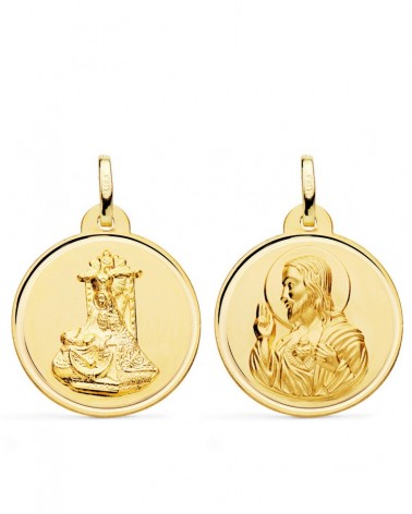 Escapulario oro 18k Virgen Angustias Corazón Jesús 24mm