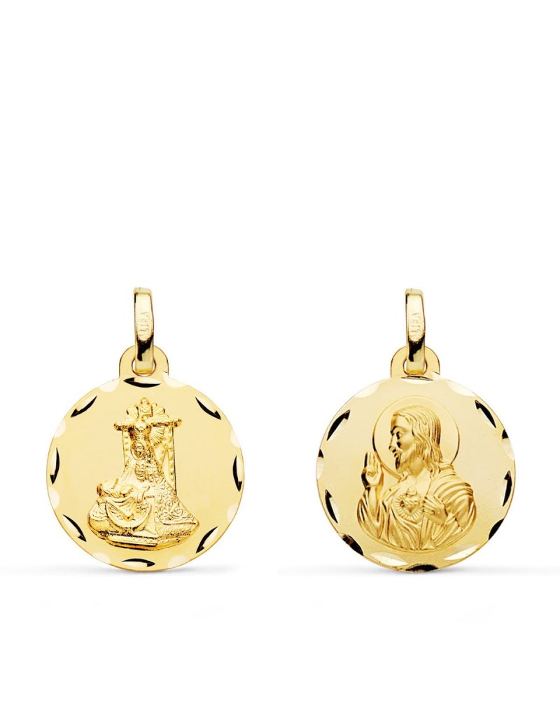 Escapulario oro 18k Virgen de las Angustias y Corazón Jesús 16mm