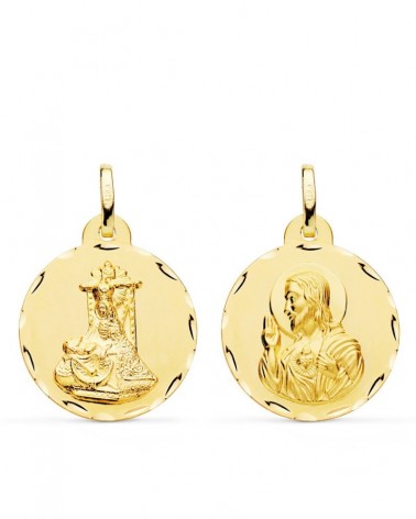 Escapulario oro 18k Virgen de las Angustias y Corazón de Jesús 22mm