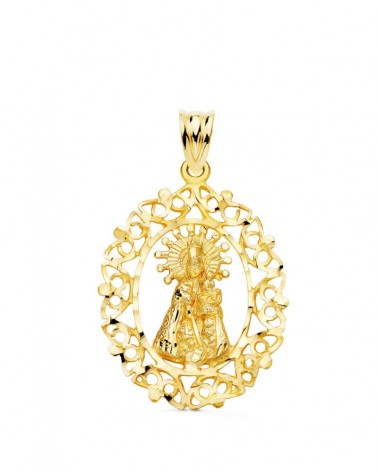 Medalla oro 18k Virgen Desamparados cerco calado 28x21mm