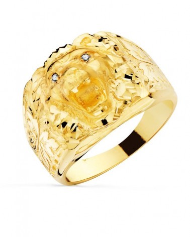 Sello oro 18k amarillo cabeza de león 15mm