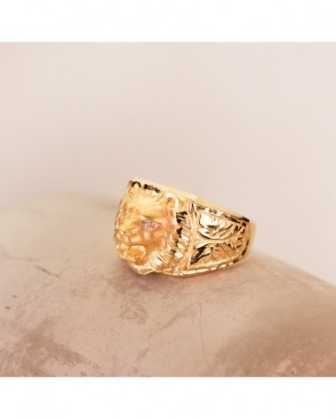Sello oro 18k amarillo cabeza de león 15mm