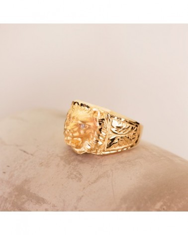 Sello oro 18k amarillo cabeza de león 15mm
