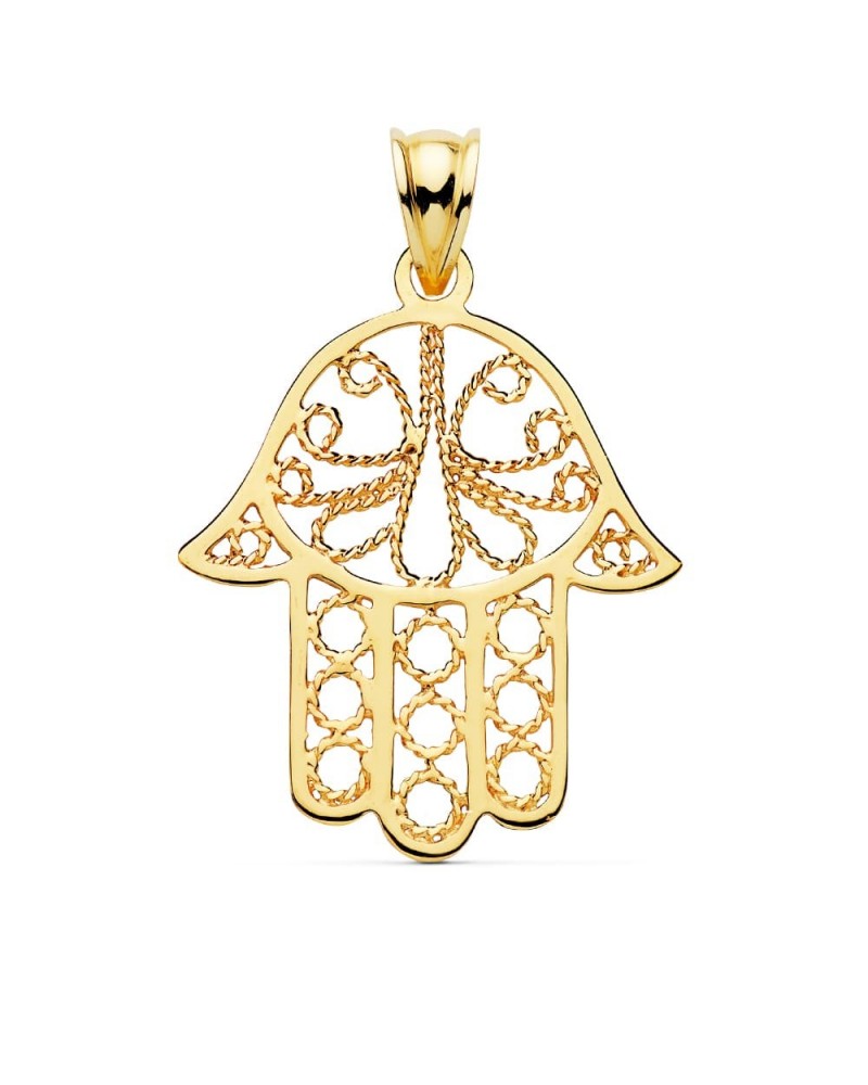 Colgante oro 18k Mano de Fátima calada 36x31mm