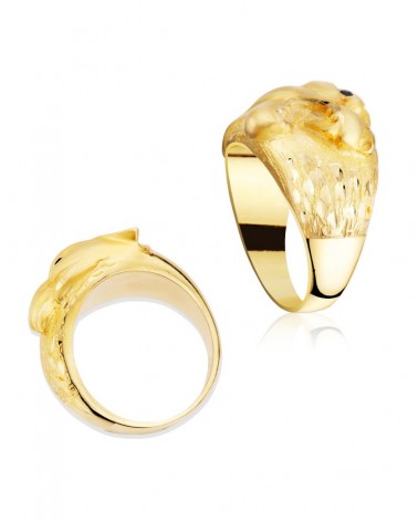 Sello oro 18k amarillo puma con zafiro natural 18mm