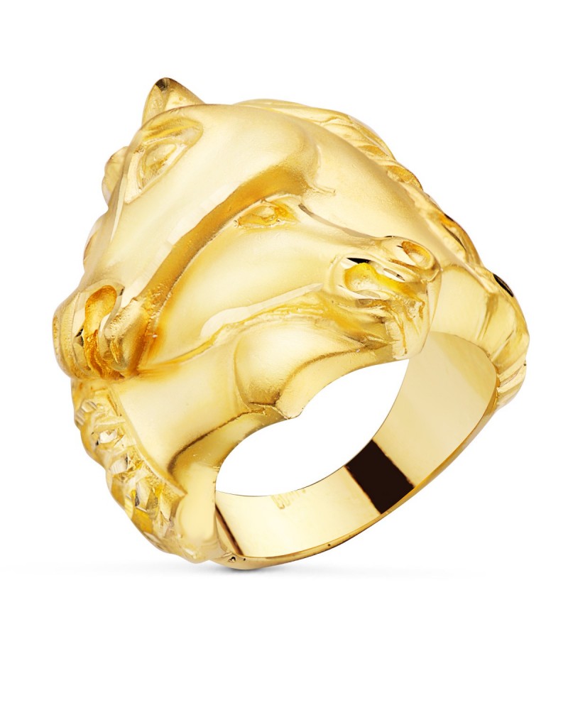 Sello oro 18k caballos entrelazados macizo 28mm