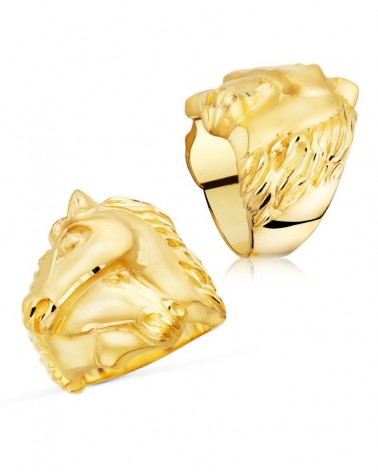 Sello oro 18k caballos entrelazados macizo 28mm