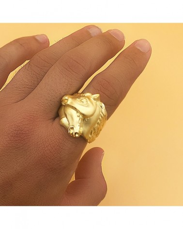 Sello oro 18k caballos entrelazados macizo 28mm