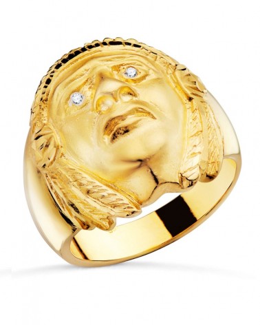 Sello oro 18k rostro indio americano circonitas 20mm