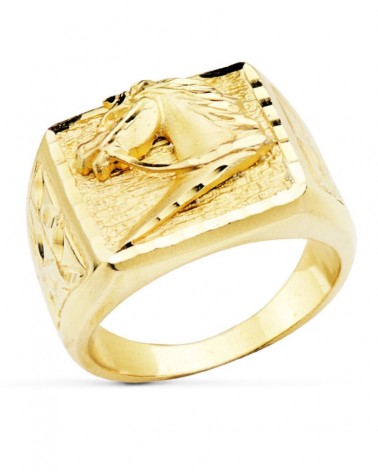 Sello oro 18k amarillo macizo caballo rectangular 18x16mm