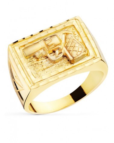 Sello oro 18k rectangular pistola tallada 21x16mm