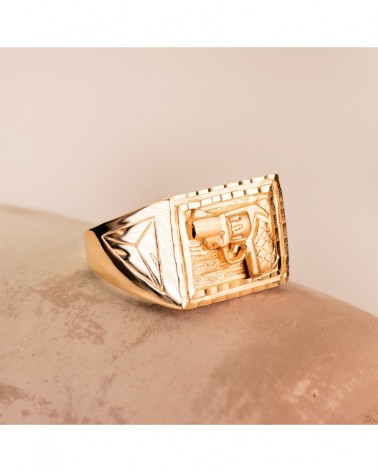 Sello oro 18k rectangular pistola tallada 21x16mm