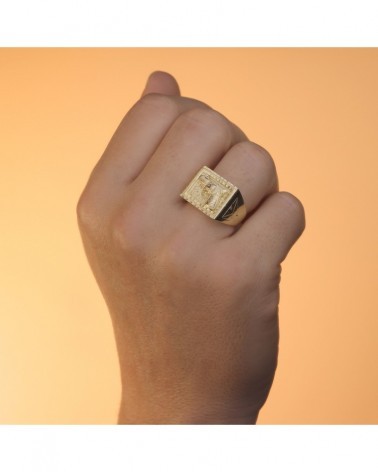 Sello oro 18k rectangular pistola tallada 21x16mm