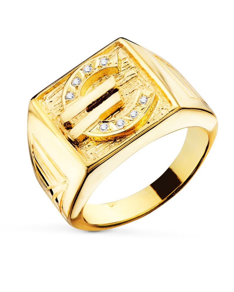 Sello oro 18k amarillo circonita hombre 16x16 mm