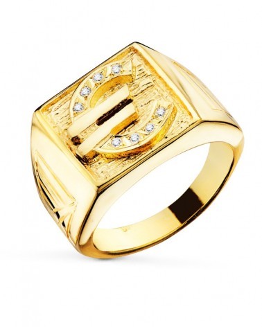 Sello oro 18k amarillo circonita hombre 16x16 mm