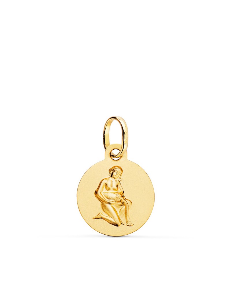 Medalla oro 18k horóscopo Acuario matizada 13mm