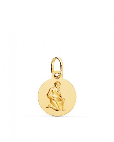 Medalla oro 18k horóscopo Acuario matizada 13mm