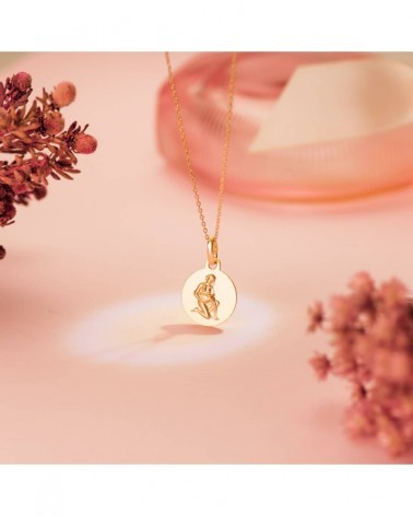 Medalla oro 18k horóscopo Acuario matizada 13mm