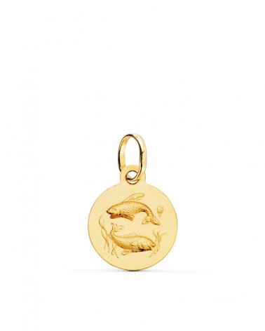 Medalla oro 18k horóscopo Piscis matizada 13mm