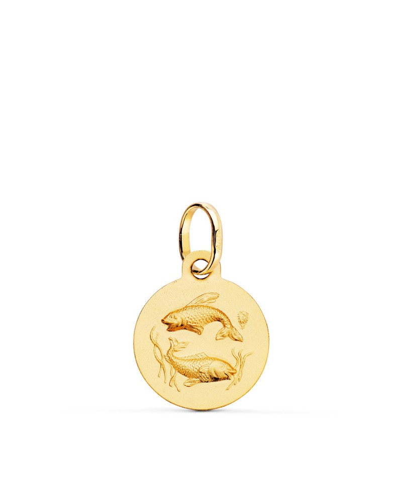 Medalla oro 18k horóscopo Piscis matizada 13mm