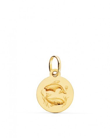 Medalla oro 18k horóscopo Piscis matizada 13mm