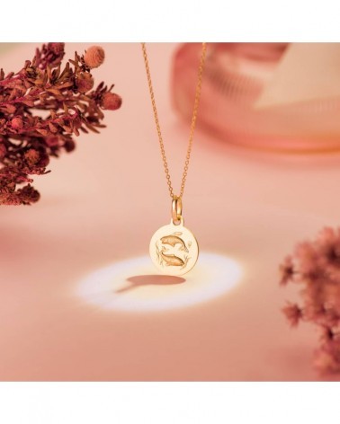 Medalla oro 18k horóscopo Piscis matizada 13mm