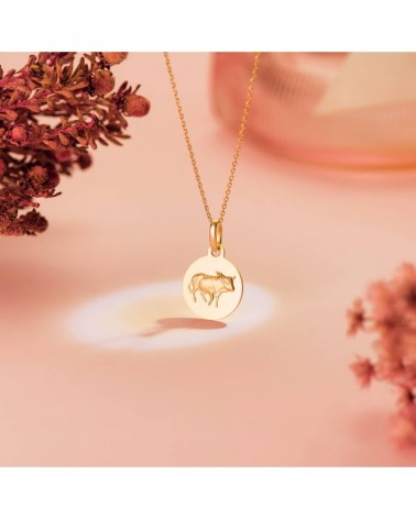 Medalla oro 18k Tauro horóscopo matizada 13mm