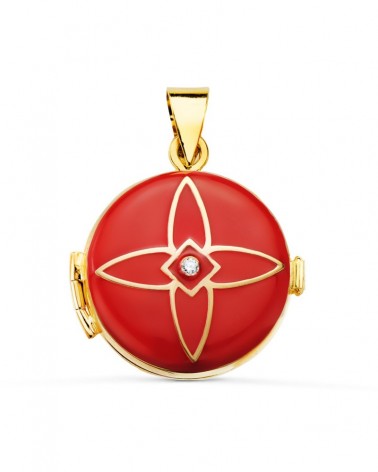Guardapelo oro 18k amarillo esmalte rojo diamante 21mm