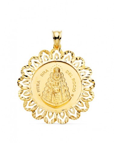 Medalla oro 18k Virgen del Rocío cerco tallado 34mm
