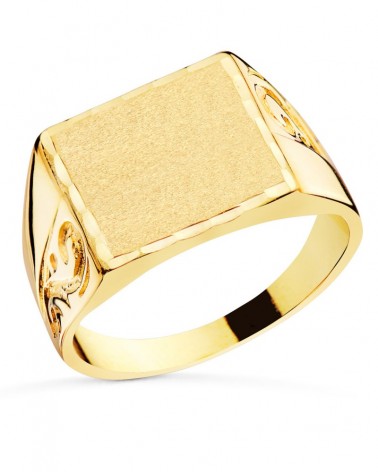 Sello oro amarillo 18k caballero macizo grabado 15x14mm