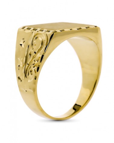 Sello oro amarillo 18k caballero macizo grabado 15x14mm